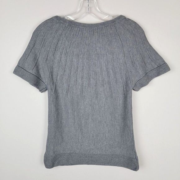 H & M Grey Crew Neck Short Sleeves Acrylic Wool Pullover Sweater Size S - Picture 2 of 8